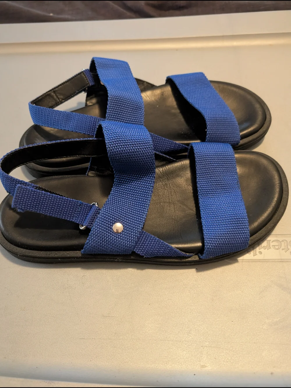 Barneys New York Vintage Blue Webbed Sandals Italy Men 9 M Fits Women 11